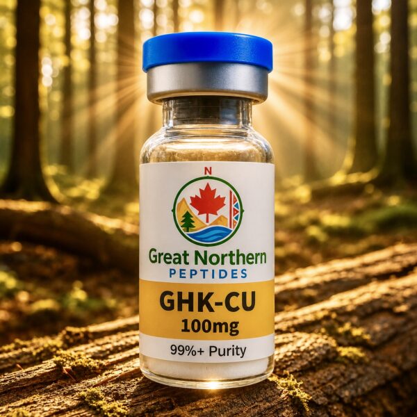 Buy GHK-Cu peptide in Canada – Great Northern Peptides 100 mg vial for skin, collagen, and recovery support.