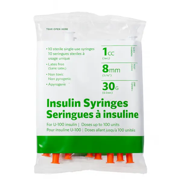 Buy insulin syringes in Canada – 1mL 30G 8 mm sterile needles for peptide use from Great Northern Peptides.