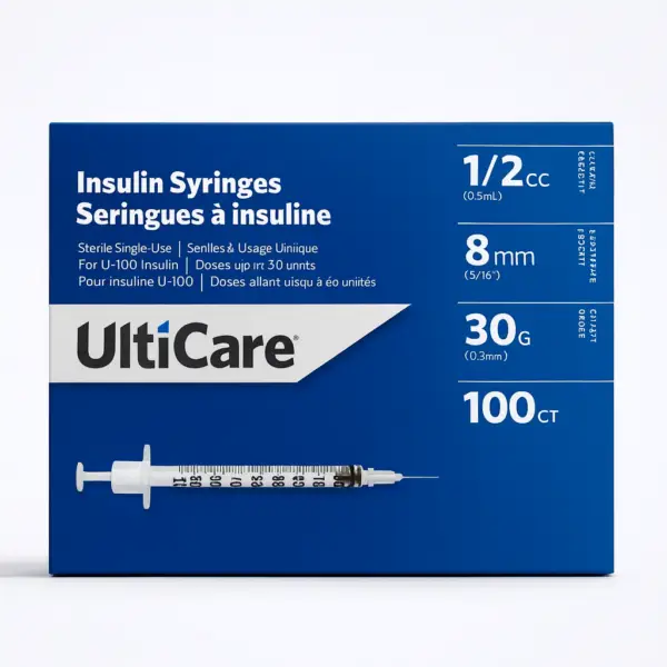 Buy insulin syringes 0.5mL 100 box in Canada – 8mm 30G sterile needles for peptide use from Great Northern Peptides.