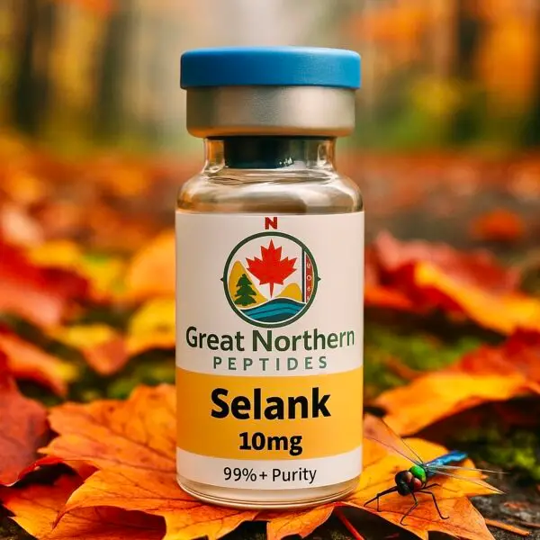 Buy Selank peptide in Canada – Great Northern Peptides 10 mg vial for focus, calm, and cognitive support.