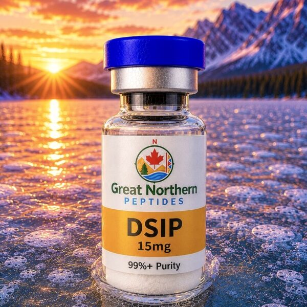 Buy DSIP peptide in Canada – Great Northern Peptides 15mg vial for sleep research, stress response, and neurohormonal balance.