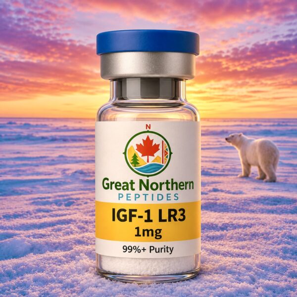 IGF-1 LR3 1mg peptide vial by Great Northern Peptides – insulin-like growth factor for muscle growth and recovery research in Canada