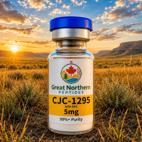 CJC-1295 with DAC 5mg peptide vial from Great Northern Peptides Canada for growth hormone support and recovery research.