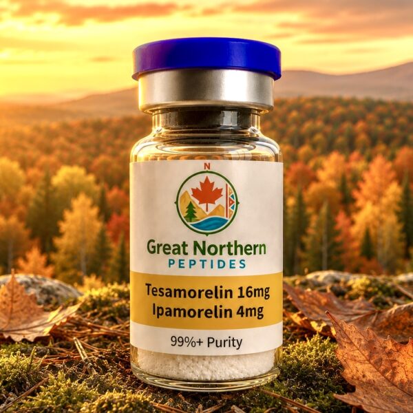Tesamorelin 16mg & Ipamorelin 4mg Blend peptide vial from Great Northern Peptides Canada with 99%+ lab-tested purity.